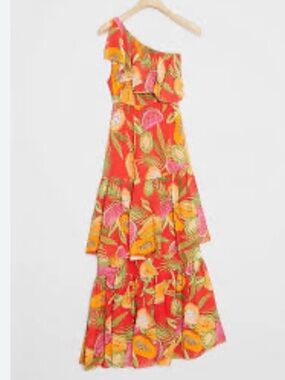 Farm Rio Papayas One Shoulder Dress Tropical Vacation